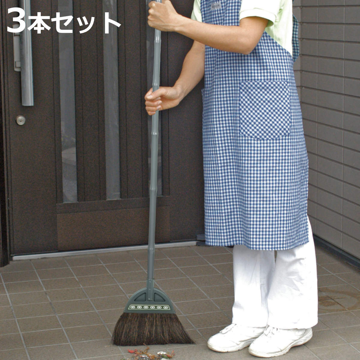 ほうき 3本セット 全長125cm 黒シダホーキ 長柄 （ ホウキ 箒 玄関掃除 シダホウキ 外掃除 ベランダ 掃き掃除 ）
