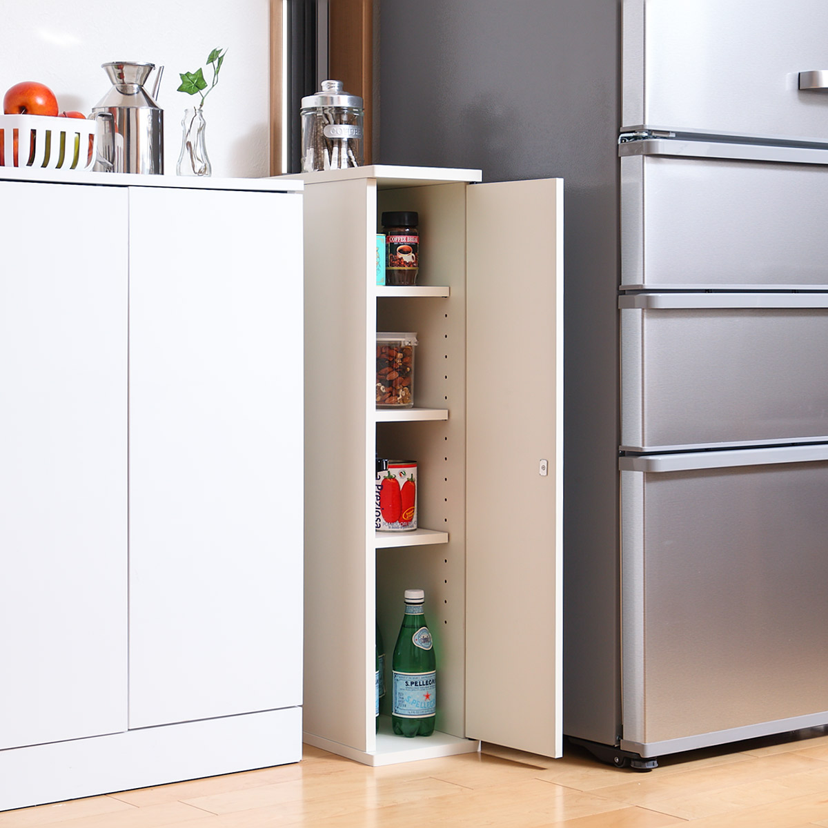 朝日木材加工 キッチン収納 すき間収納 スリムストッカー 4段 扉付 幅