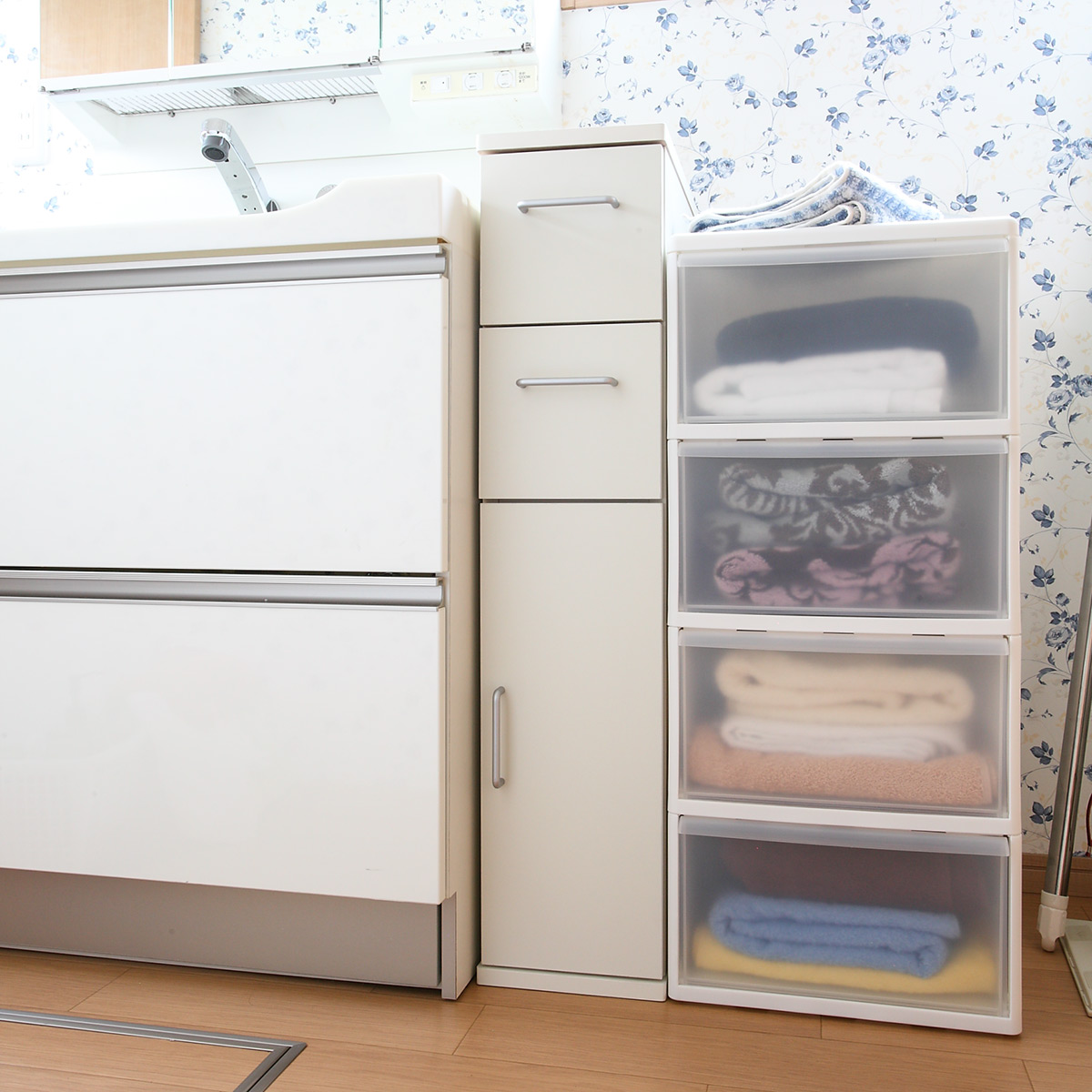 朝日木材加工 キッチン収納 すき間収納 スリムチェスト 引出し 2段 木