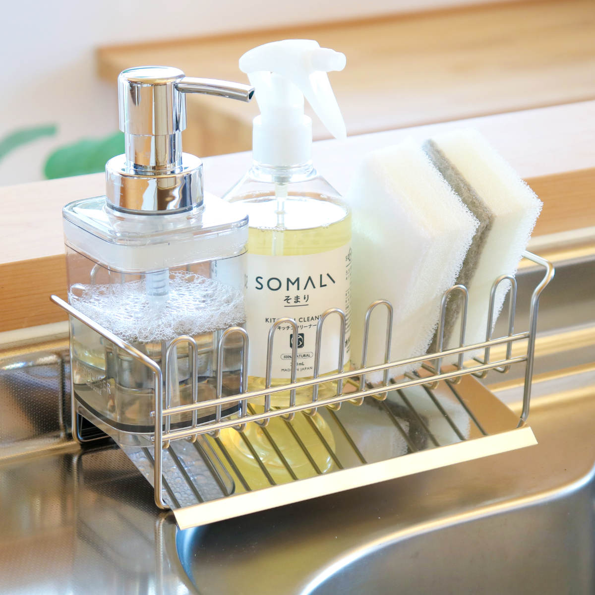 下村企販 スポンジラック TSUBAME 水が流れる洗剤スポンジラック