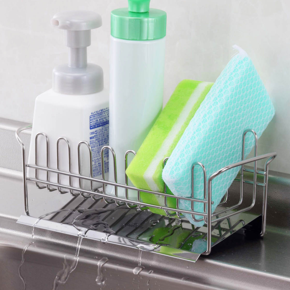 下村企販 スポンジラック TSUBAME 水が流れる洗剤スポンジラック