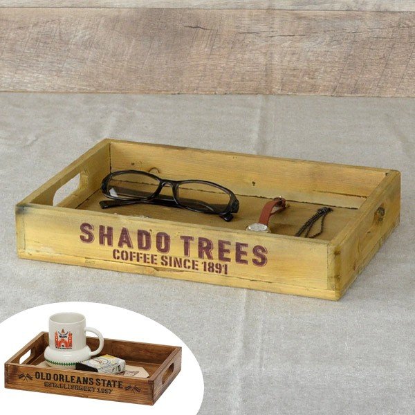 トレイ S 幅31×奥行21×高さ5cm 木製 トレー 角型 持ち手付き （ 木製