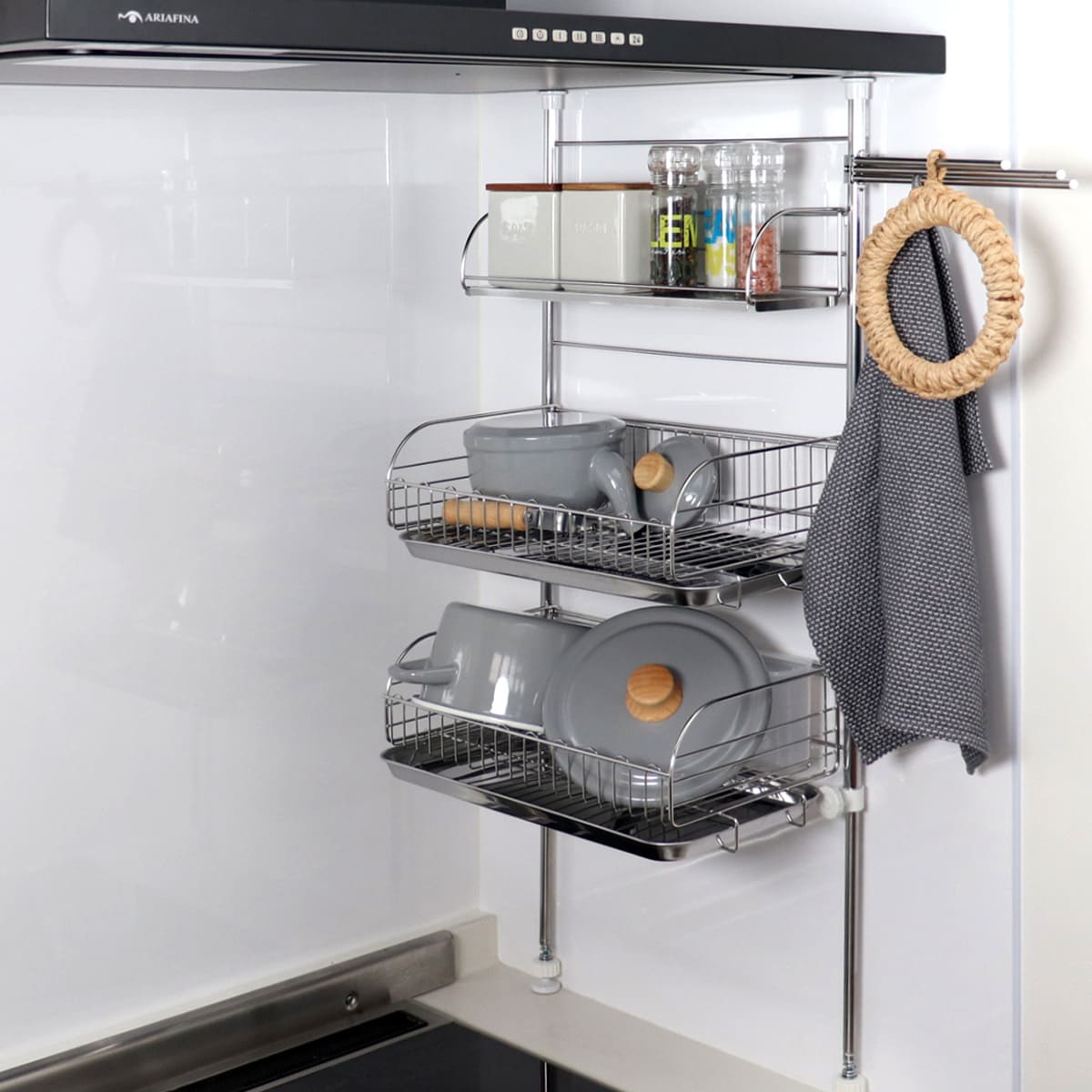 ヨシカワ 水切りラック バスケットが外せる突っ張り水切り