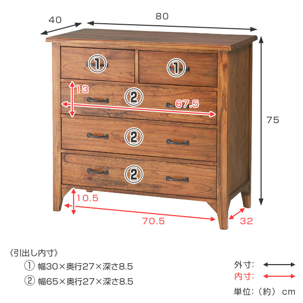 チェスト 4段 洋タンス 天然木 レトロ調 Timber 幅80cm （ 収納 リビングチェスト たんす リビング収納 木製 完成品 ）の画像