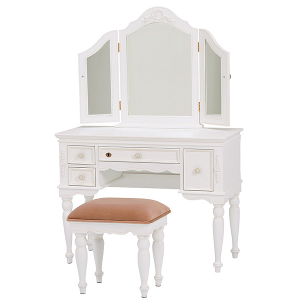 HAGiHARA（萩原） ドレッサーセット 三面鏡 スツール付 姫系