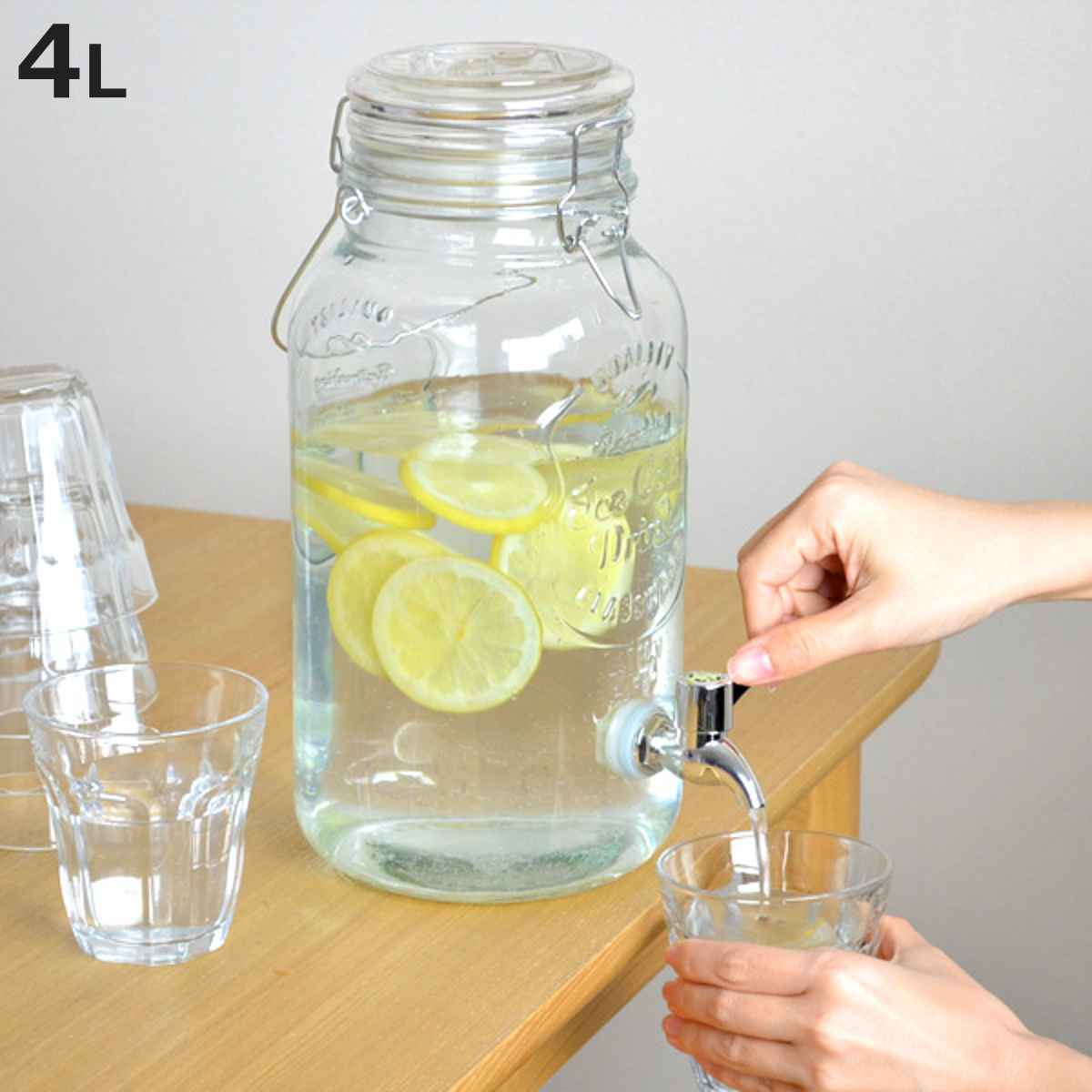 ドリンクサーバー 4L ガラス 蛇口付き （ 梅酒 果実酒 ウォーター