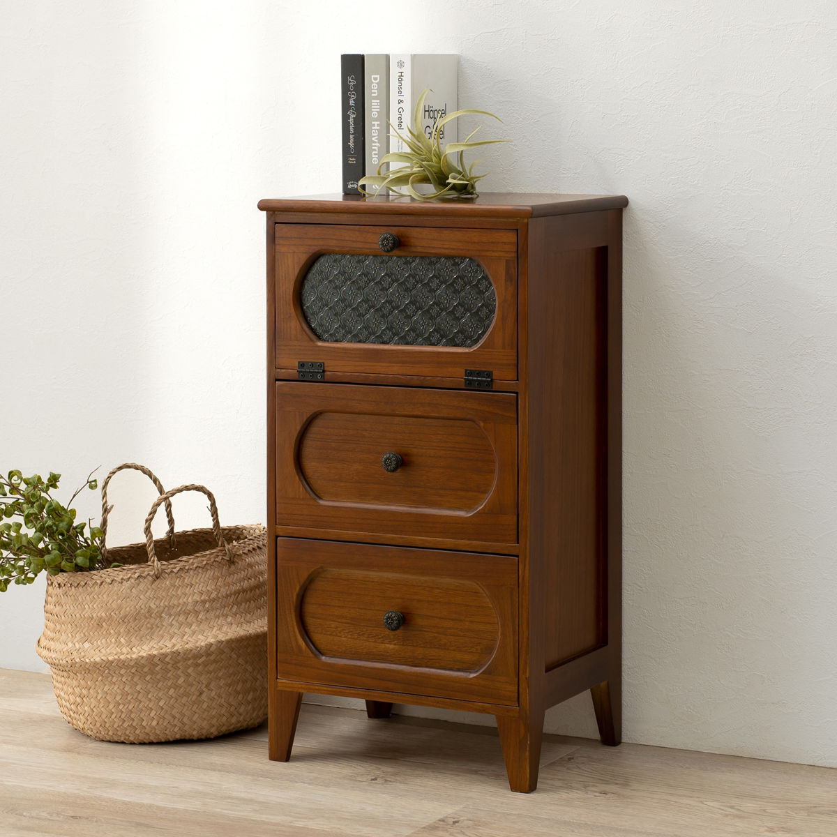 HAGiHARA（萩原） チェスト 2段 ガラス開き戸付 桐製 ビンテージ調 幅