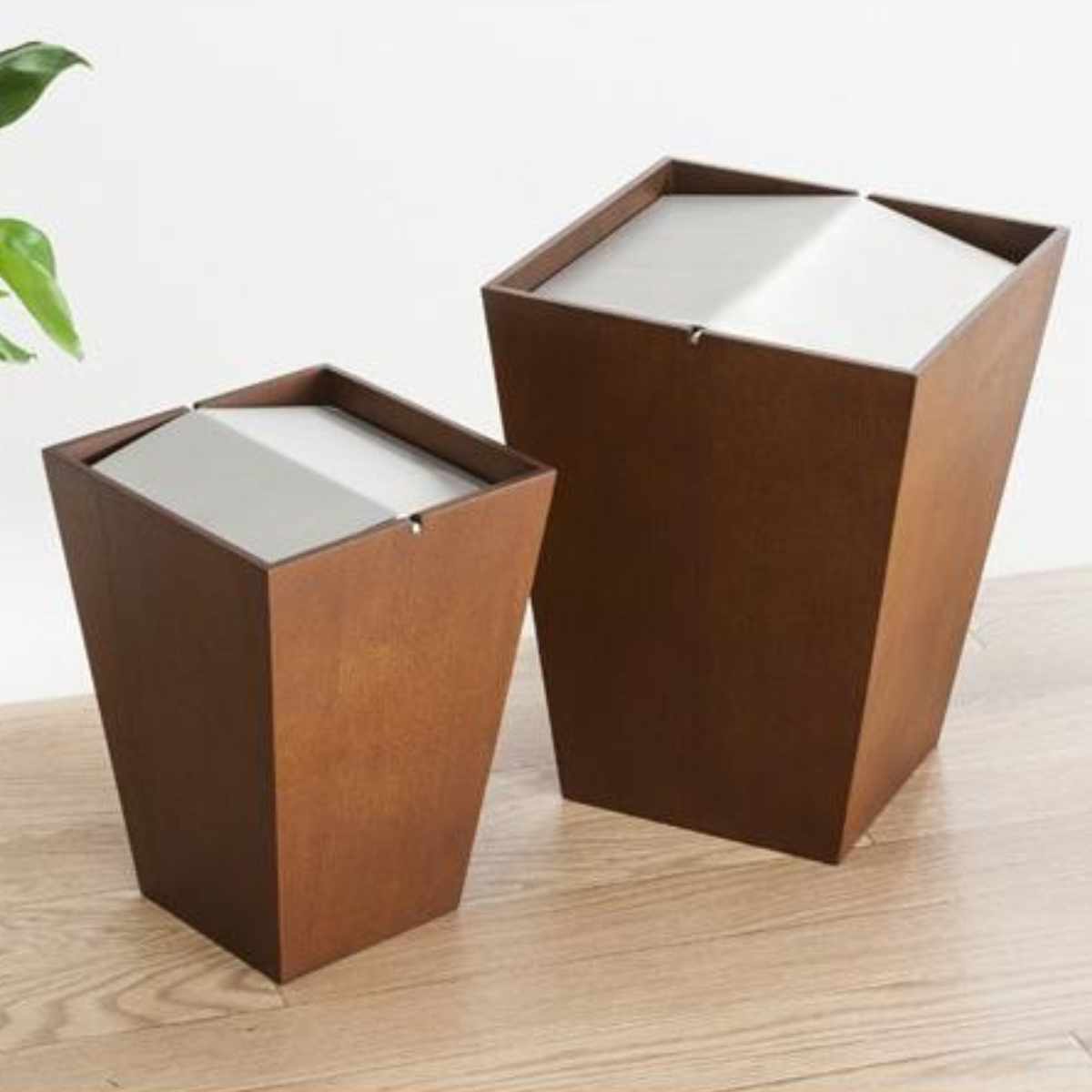 ゴミ箱 14L フラップ付き 木製 ルーフＬ ウォールナット （ 14リットル ふた付き フラップ式 コンパクト リビング 木目 天然木 ）_4