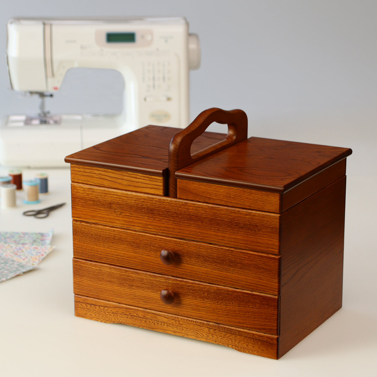 ケンホープ ソーイングボックス 木製 引出し付 あおい 幅32.5cm
