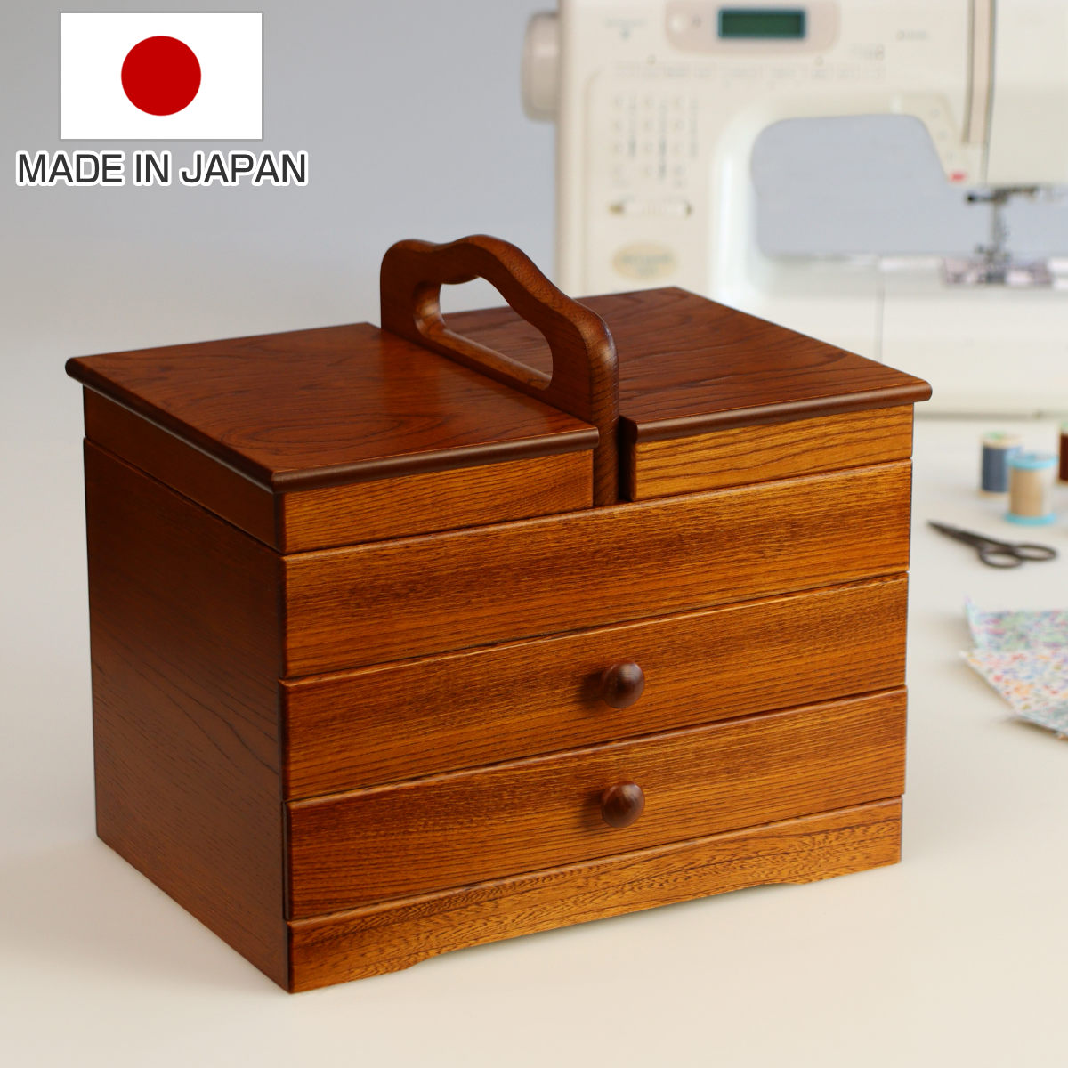 ケンホープ ソーイングボックス 木製 引出し付 あおい 幅32.5cm