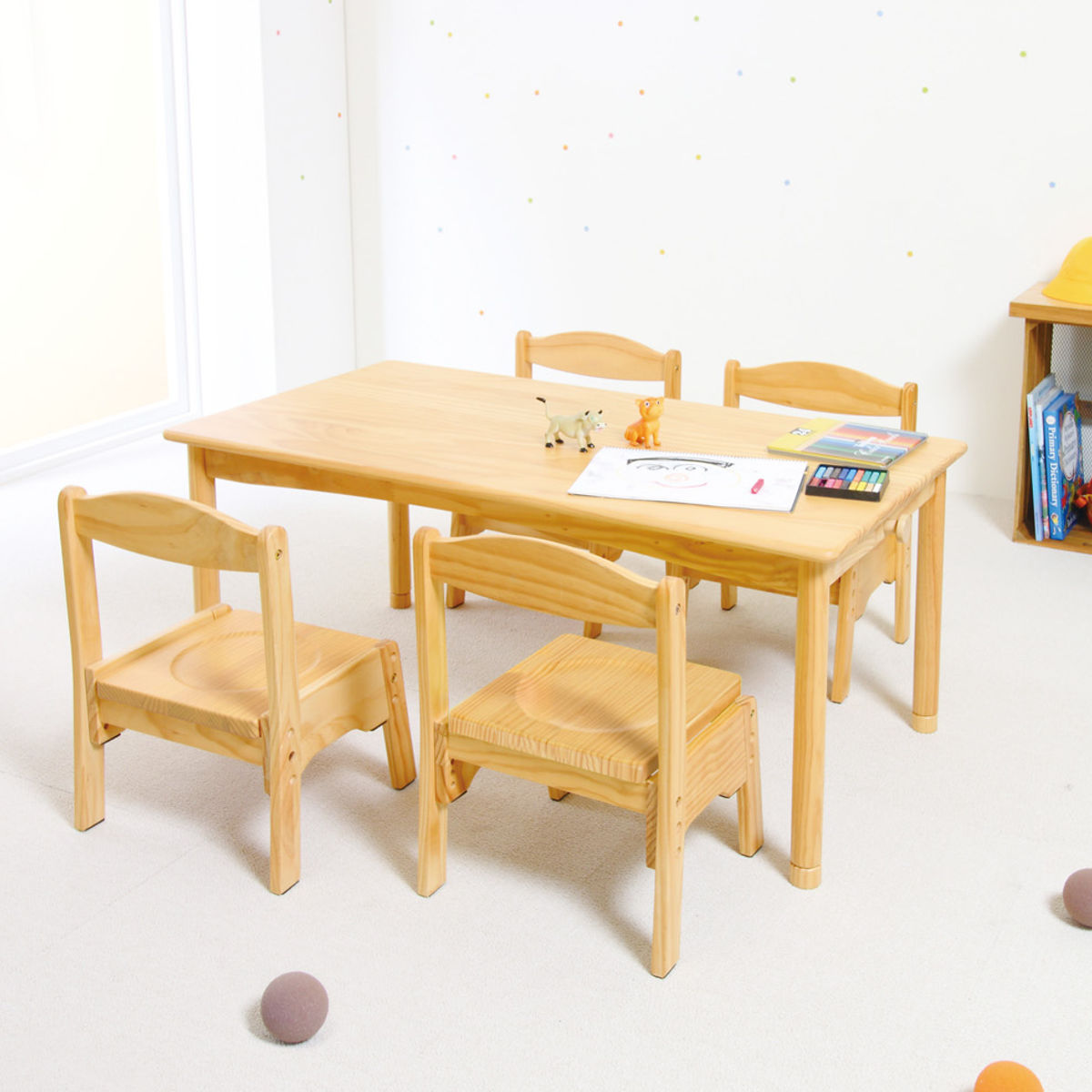机 キッズテーブル ファミリア 幅110cm （ 子供 こども テーブル 学習机 天然木 木製 つくえ ）の画像