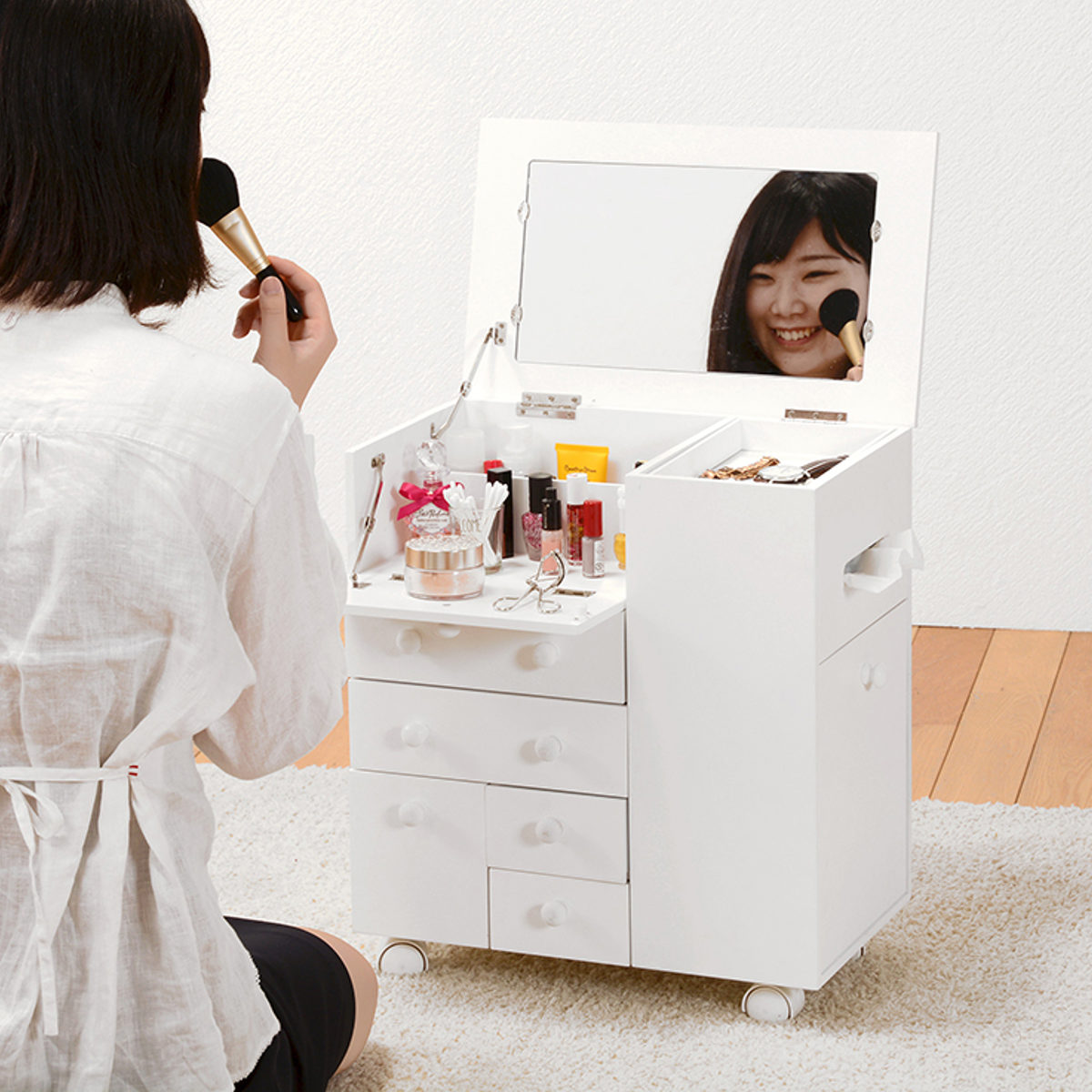 HAGiHARA（萩原） ドレッサー コンパクト キャスター付き コスメワゴン