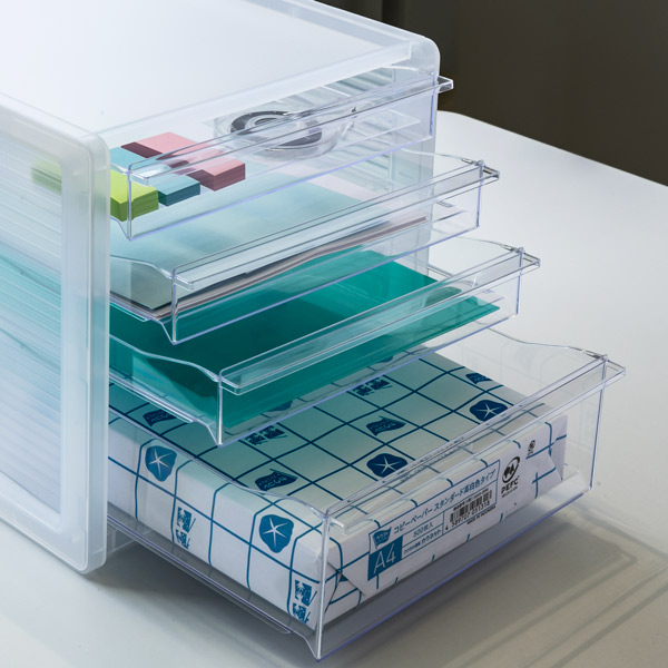 suuu★A4書類ケース×3個 SANKA レターケース A4 浅3深1段 半透明 squ＋ ナチュラ ソーフィス