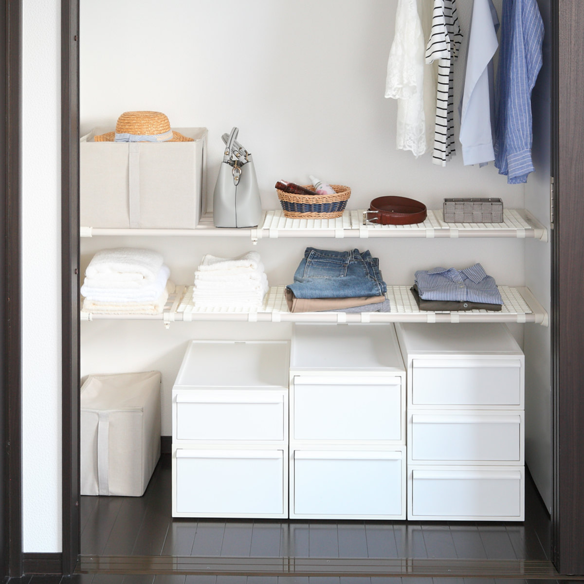 新輝合成 つっぱり棚 超強力伸縮ラック ワイド L 取り付け幅 119