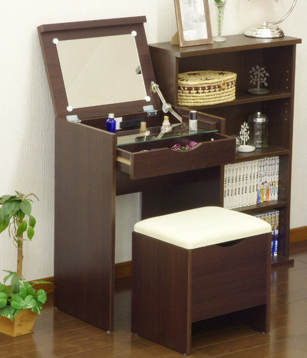 ドレッサー デスク スツール付 ナチュラル （ 化粧台 鏡台 メイク台