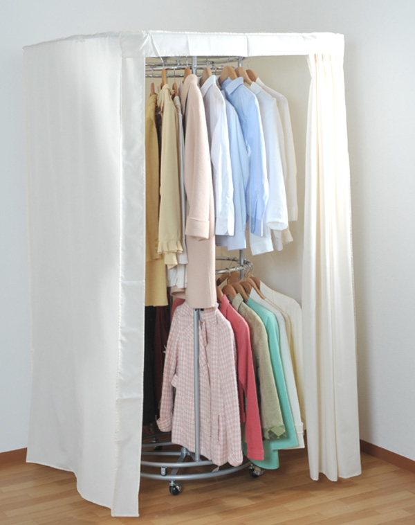 回転ハンガーラック 幅115cm 2段 スチール製 カバー付き （ スチール