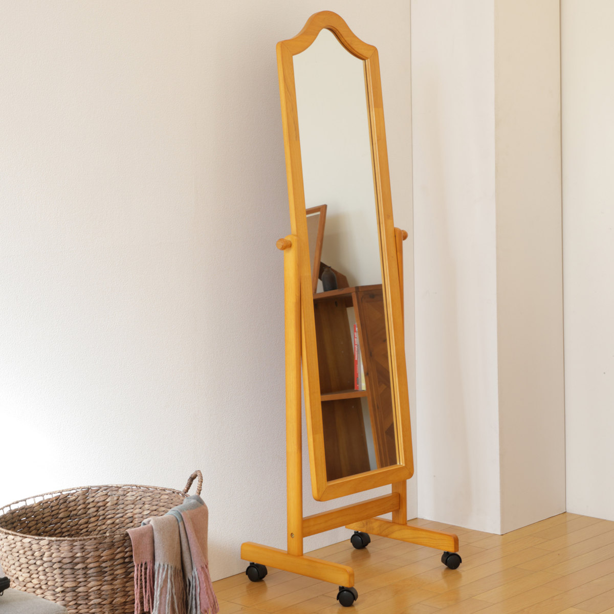弘益 スタンドミラー 姿見 木製 約幅50cm （ ミラー 全身鏡 鏡 かがみ