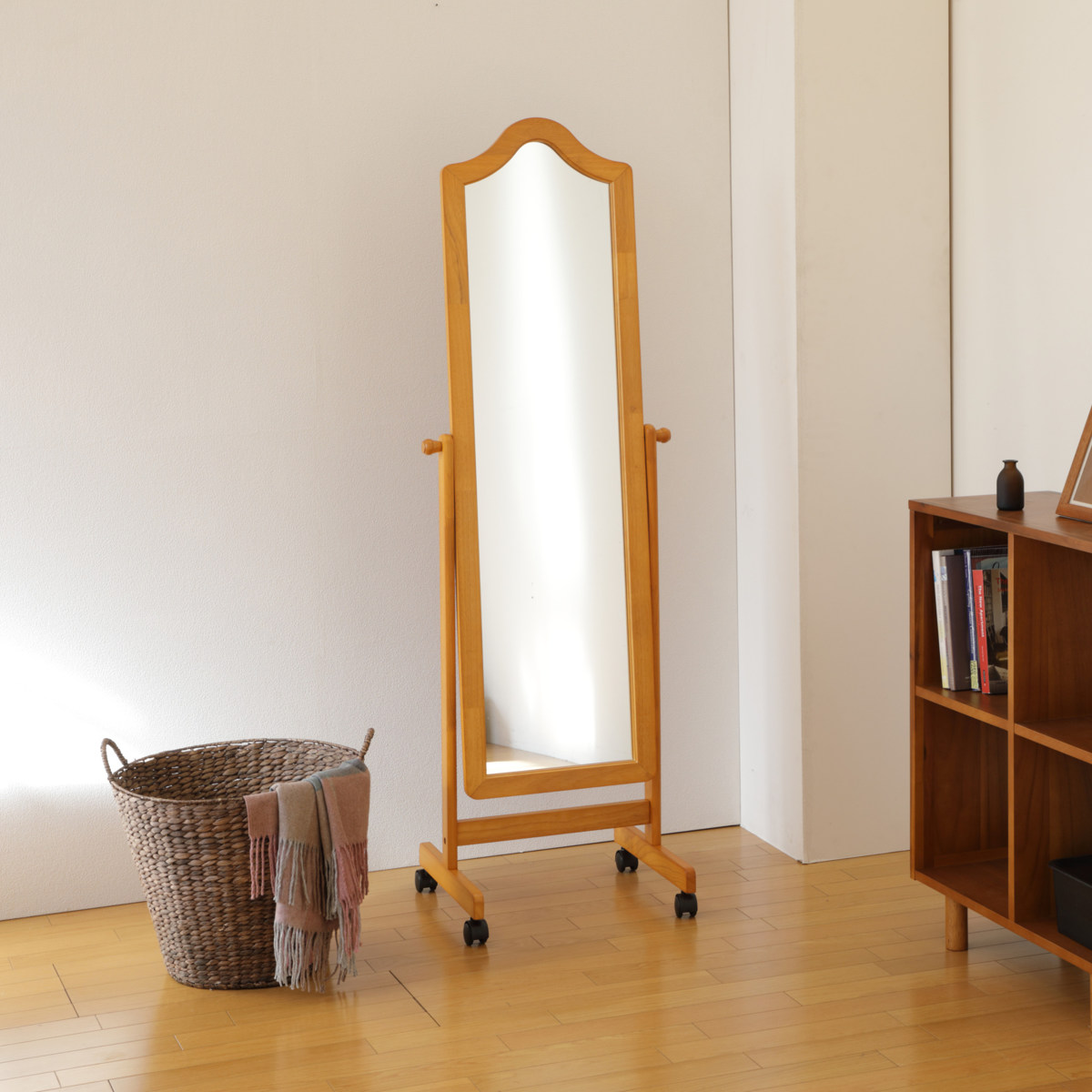 弘益 スタンドミラー 姿見 木製 約幅50cm （ ミラー 全身鏡 鏡 かがみ