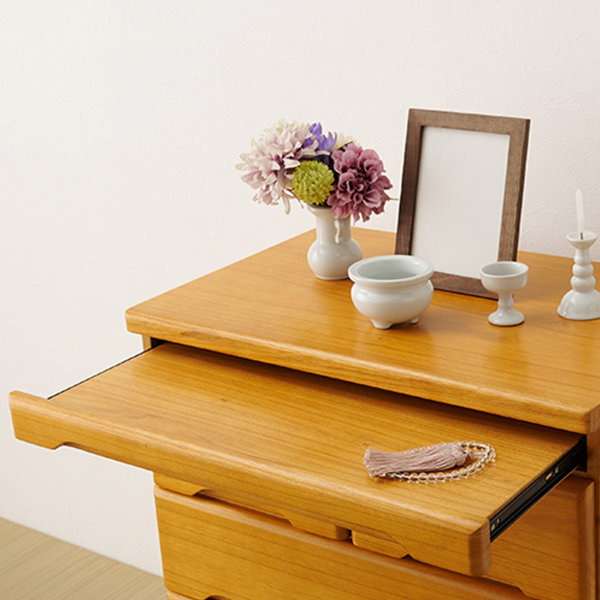 HAGiHARA（萩原） 仏壇チェスト 3段 桐製 スライドテーブル付 幅60cm