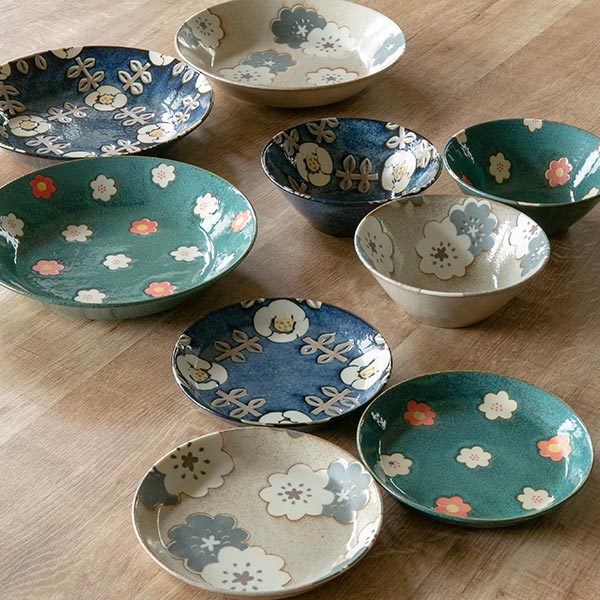   花柄八角形陶磁器ボウル 蓋付き ボウル 14cm ノルディックフラワー 磁器 美濃焼 日本製 （ 食洗機対応