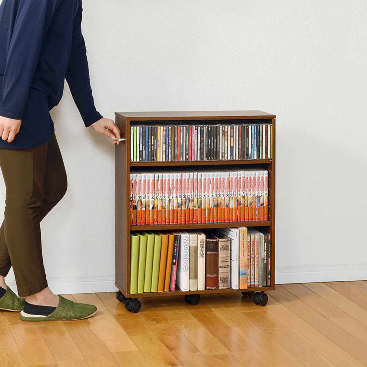 すきま収納ラック 幅26cm キャスター付 可動棚 3段 （ マガジンラック