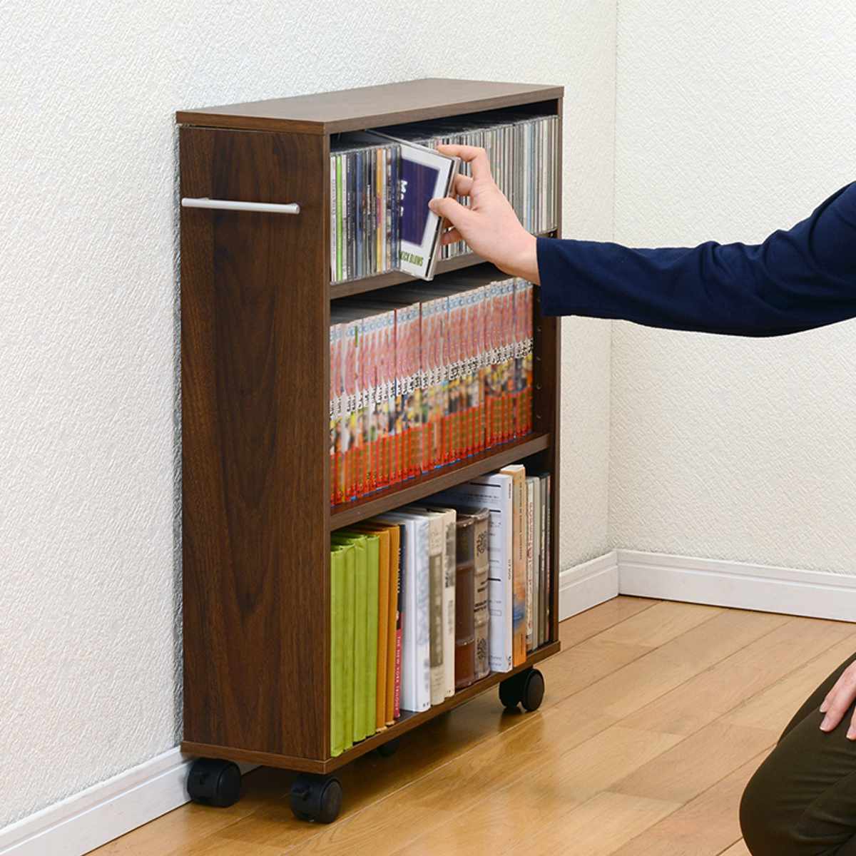 すきま収納ラック 幅26cm キャスター付 可動棚 3段 （ マガジンラック