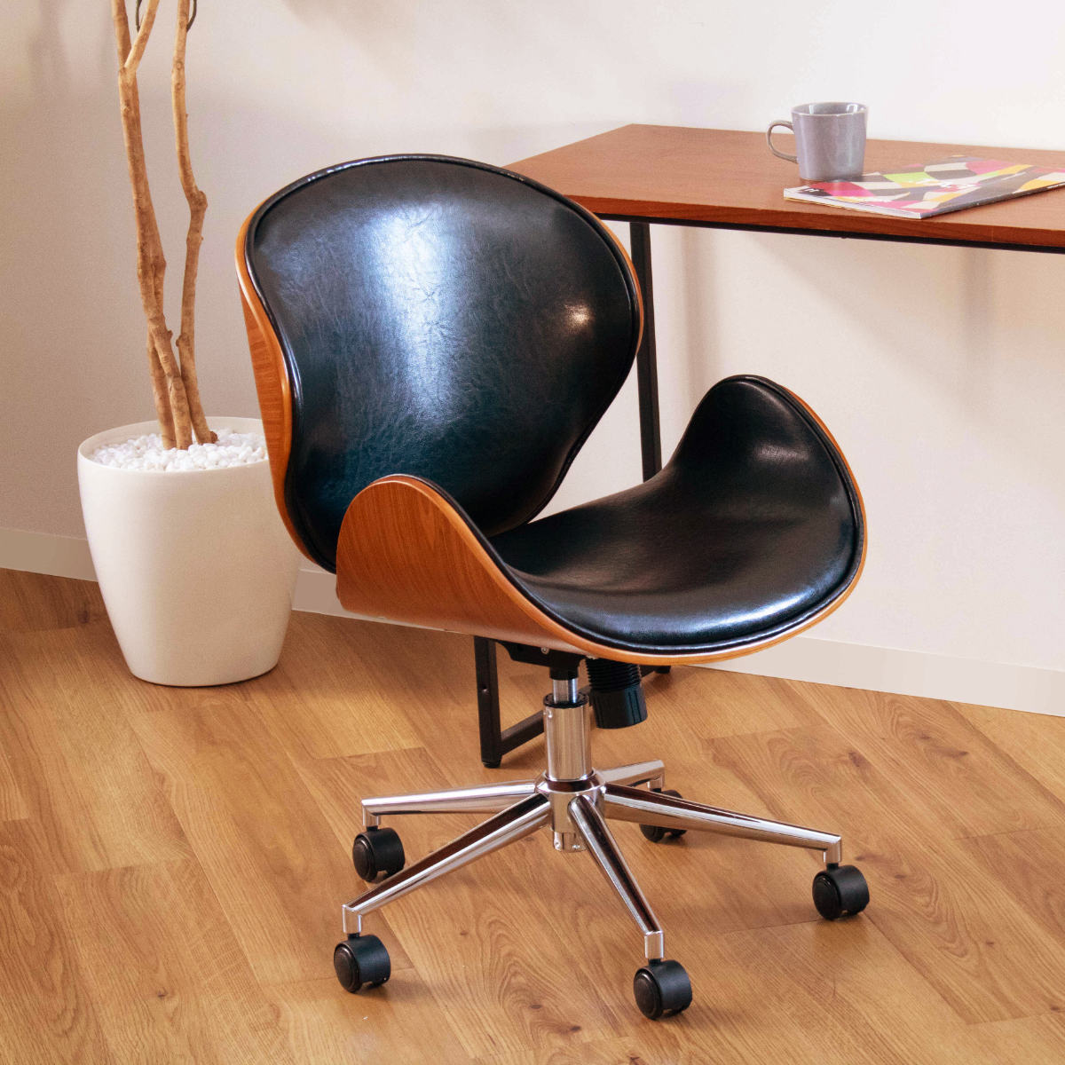 オフィスチェア 座面高42.5〜50.5cm 回転 昇降式 レザー調 ミッド