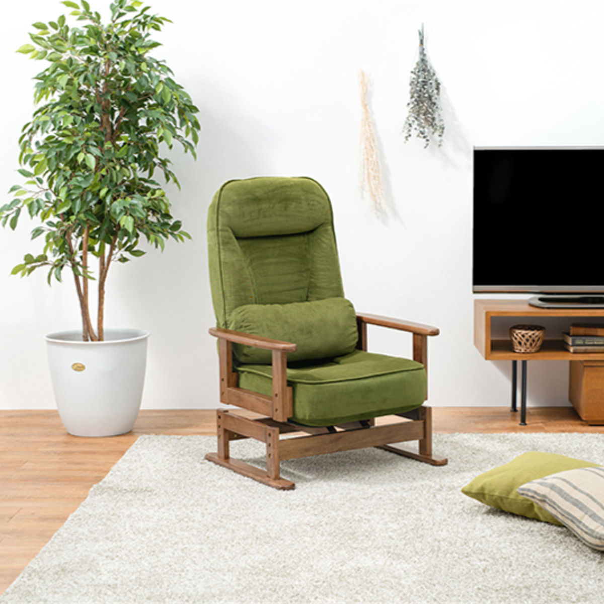 高座椅子 リクライニングチェア 5段リクライニング 腰当クッション付