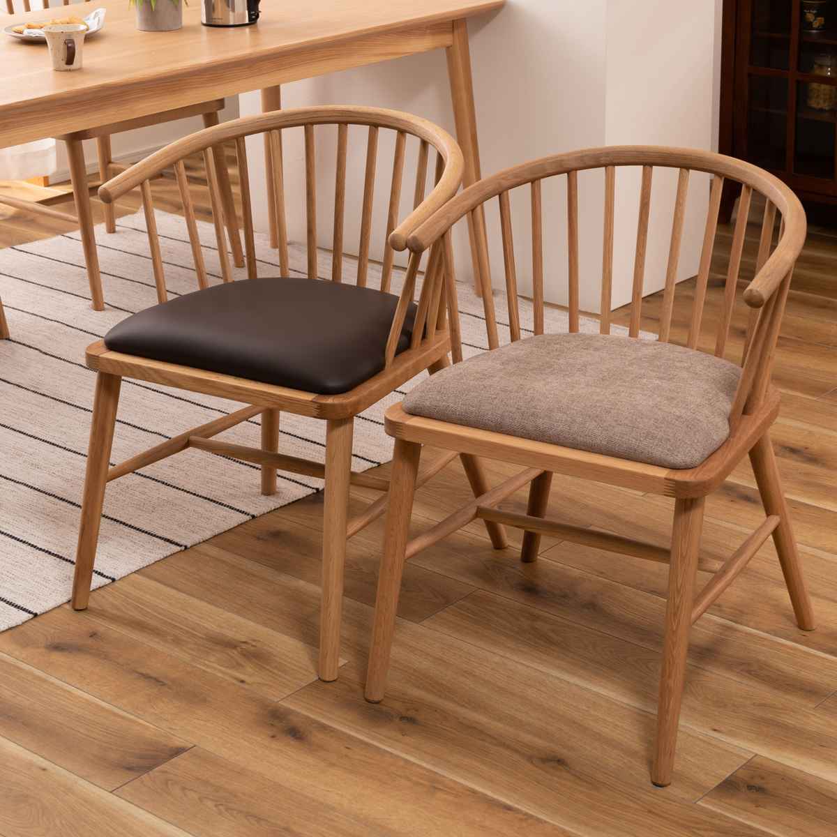 ダイニングチェア 椅子 天然木 ソフトレザー ファブリック 座面高47cm