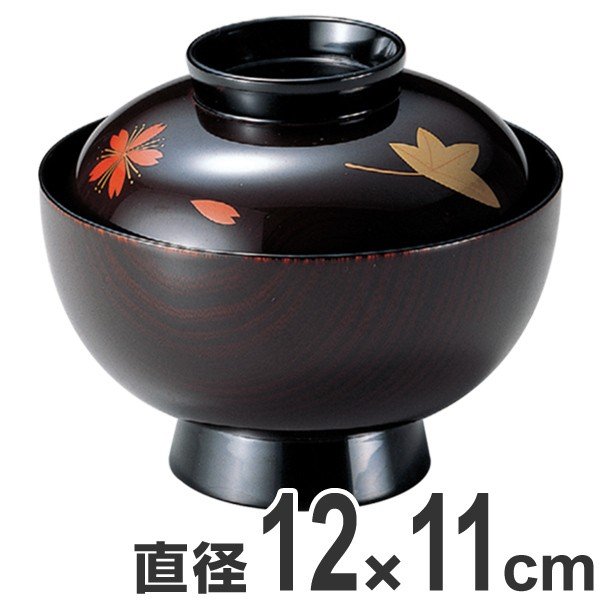 吸い物椀 木製 4.2寸 溜漆塗 春秋筏 磨蒔絵 吸物椀 お椀 食器 漆塗 （ 椀 汁椀 味噌汁椀 吸物 吸い物 本漆塗 味噌汁 ）