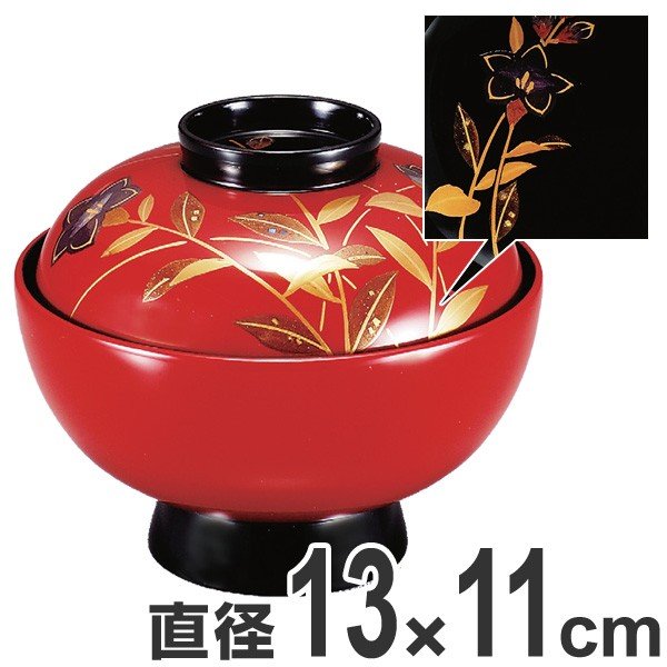 吸い物椀 お椀 木製 朱漆塗 桔梗 吸い物 椀 漆塗 研出し 磨蒔絵 本漆塗 食器 （ 4.2寸 吸物椀 汁椀 蓋向 味噌汁 磨き蒔絵 椀 ）