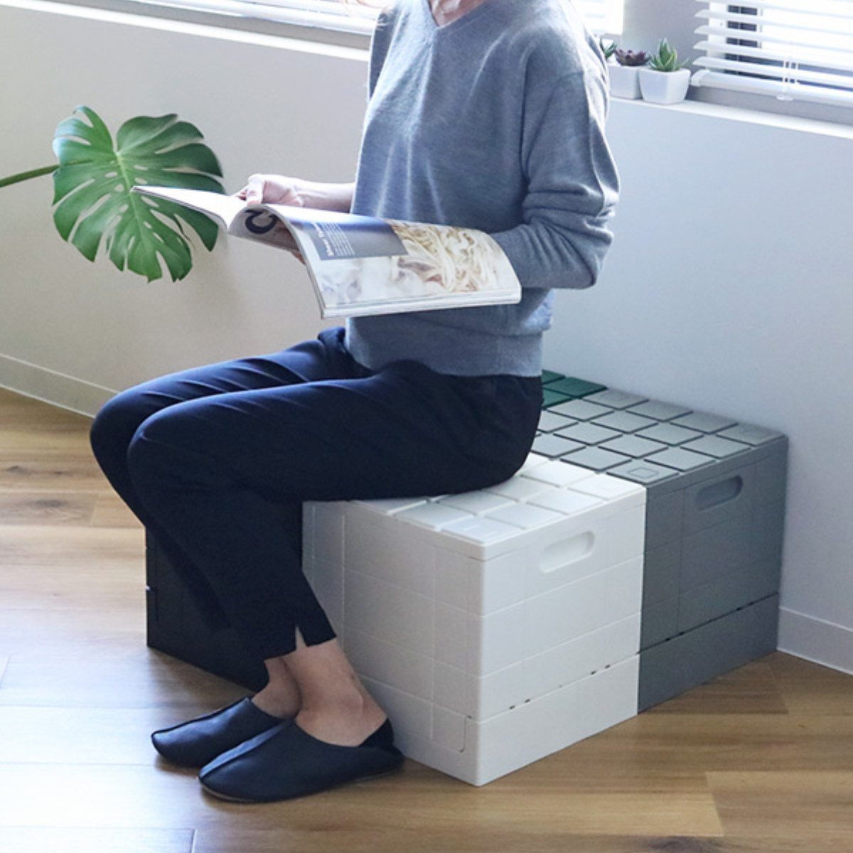 岩谷マテリアル 収納ボックス 幅30×奥行30×高さ30.2cm グリッド