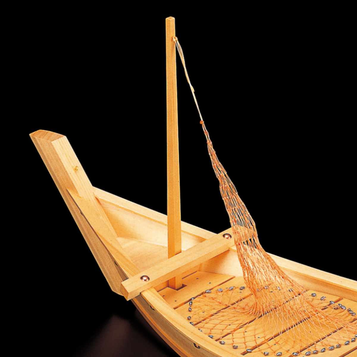 福井クラフト 盛器 木製 2.5尺 玄海大漁舟 網付き 舟形 皿 食器 刺身