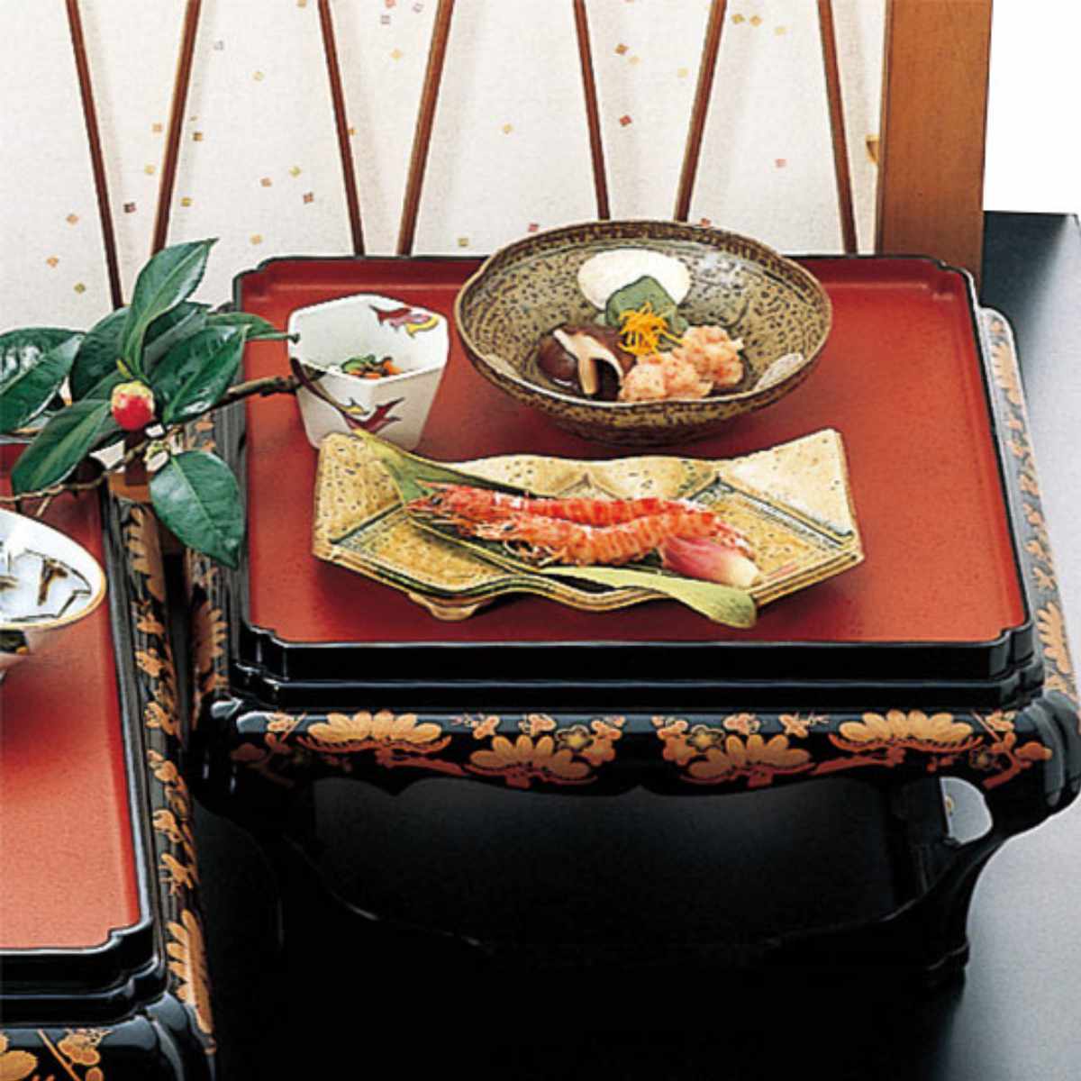 ss4540　お膳　4膳セット　グリーン系　漆器　黒地　足付き膳　御膳　和食　会席　お膳台　緑　絵付き　仕出し　祝事 高足膳のおすすめ人気商品一覧 通販 - Yahoo!ショッピング