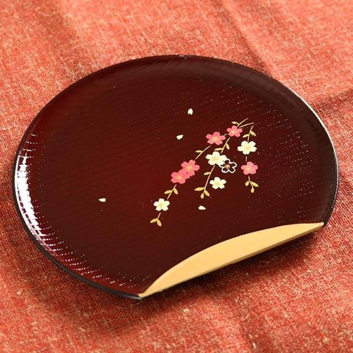 銘々皿 半月皿 溜渕金 花さくら 漆器 和菓子 皿 食器 日本製 同色5枚