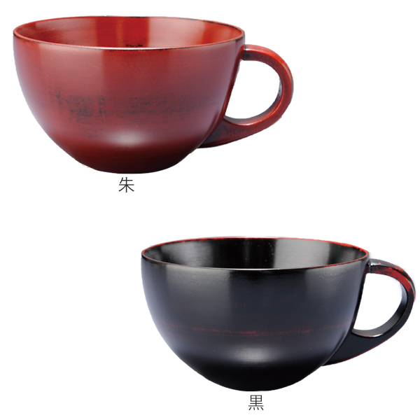スープカップ 木製 340ml 漆 天然木 持ち手付き 食器 朱 （ スープマグ
