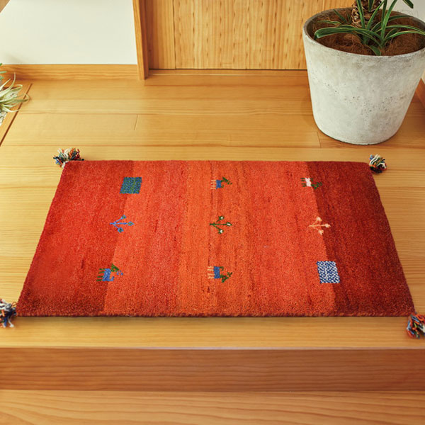 ラグ 玄関マット 室内 60×90cm 手織り ギャッベ インテリアマット D16