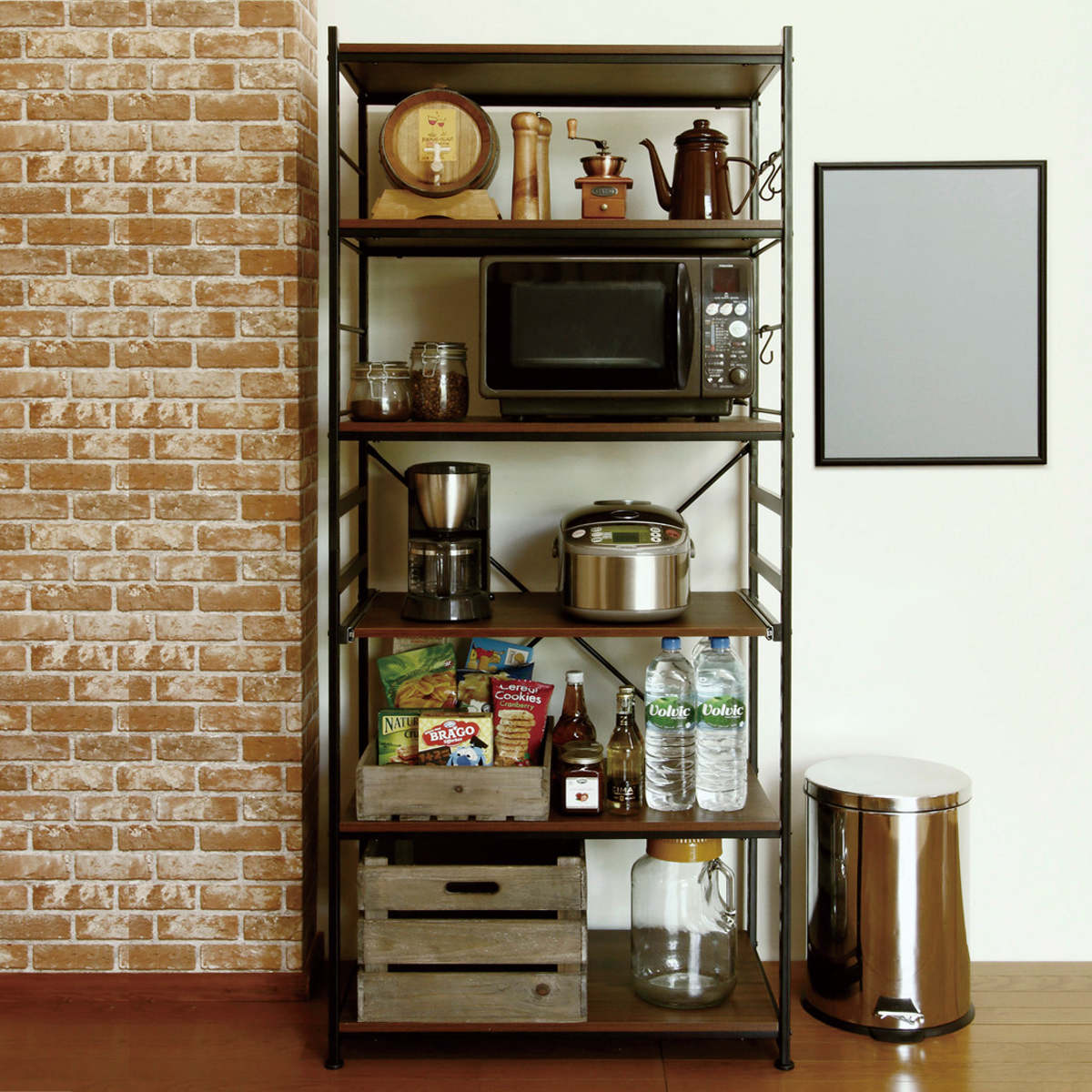 【7/30まで出品】食器棚　キッチンラック 弘益 キッチンラック 幅75cm スライド棚 スチール S字フック3個付き