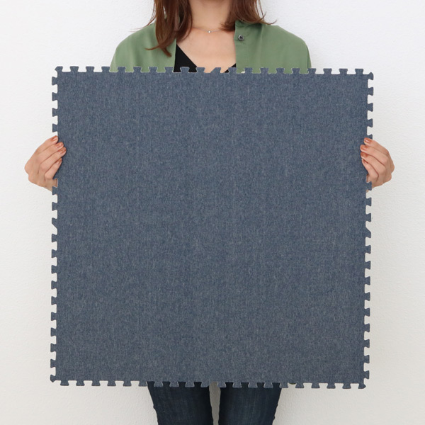 デニム調ラグマット　カーペット　ジョイントマット　Lサイズ　ライトグレー ジョイントマット デニム調 4枚入り 60cm 厚さ0.8cm 0.94畳分