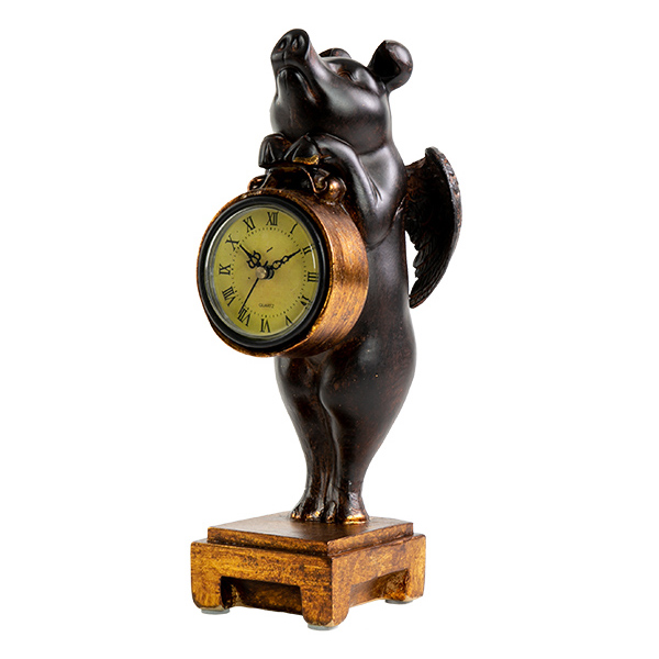 置き時計 ぶたのオブジェ時計 アナログ アンティーク （ 置時計 時計