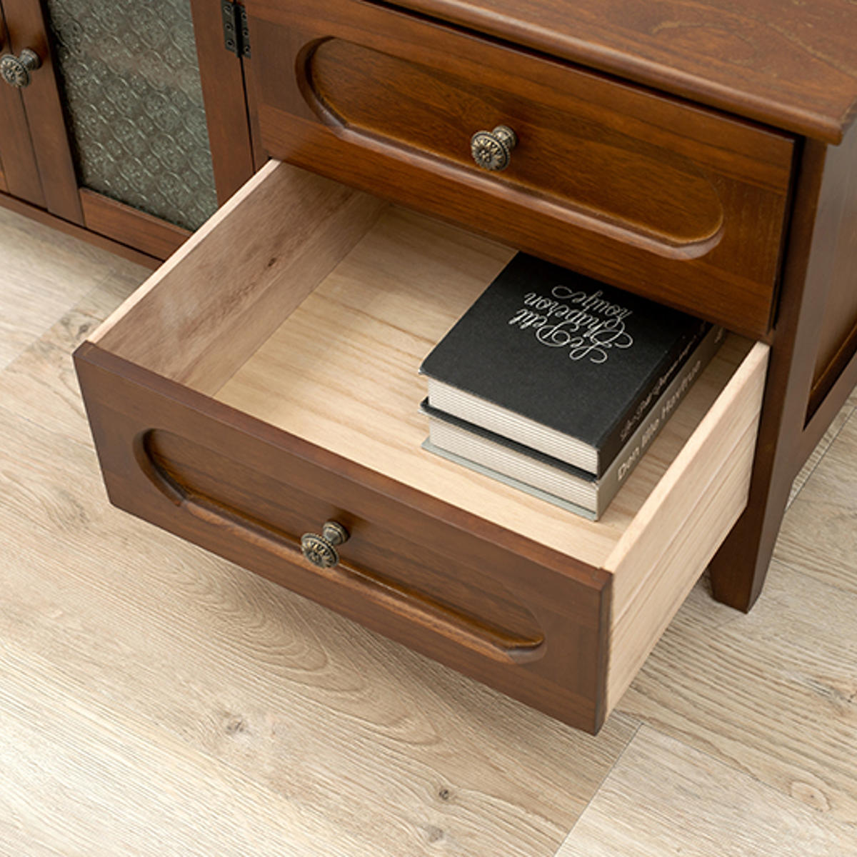 テレビ台 ローボード TV台 アンティーク調 ガラス扉 幅90cm （ テレビ