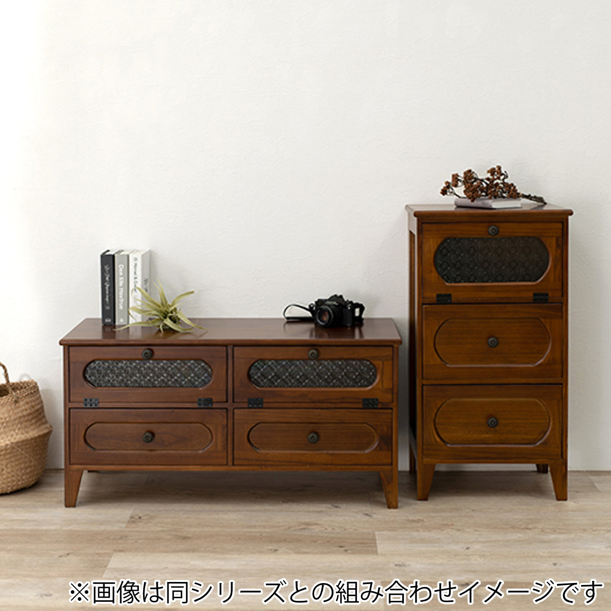 テレビ台 ローボード TV台 アンティーク調 フラップダウン扉 幅90cm