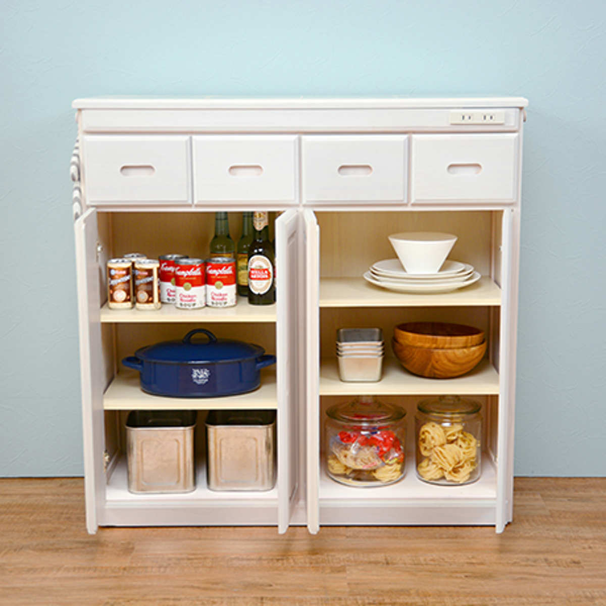 キッチンカウンター ハイタイプ 天然木 タイル天板 キャスター付 幅