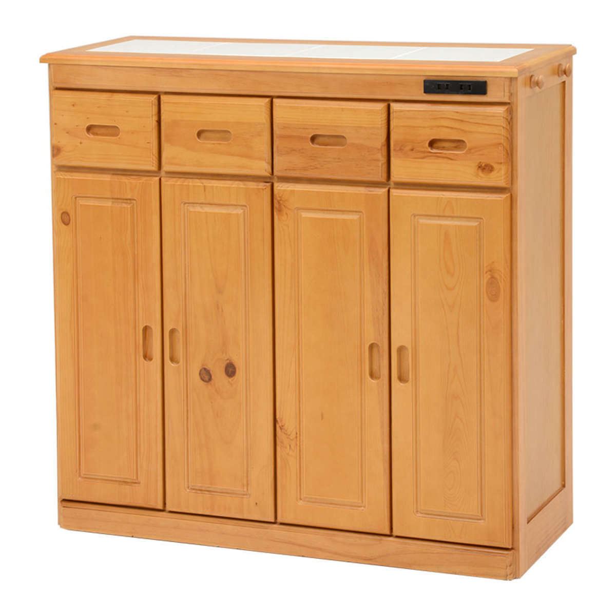 キッチンカウンター ハイタイプ 天然木 タイル天板 キャスター付 幅