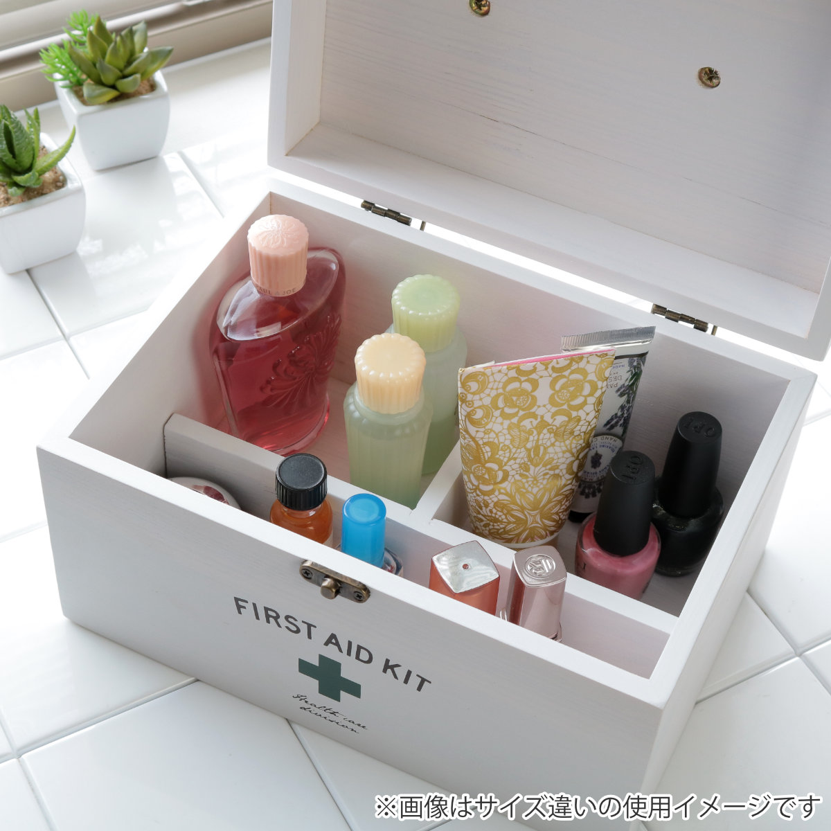 救急箱 収納ボックス Lサイズ 薬 2段 木製 ファーストエイドボックス 