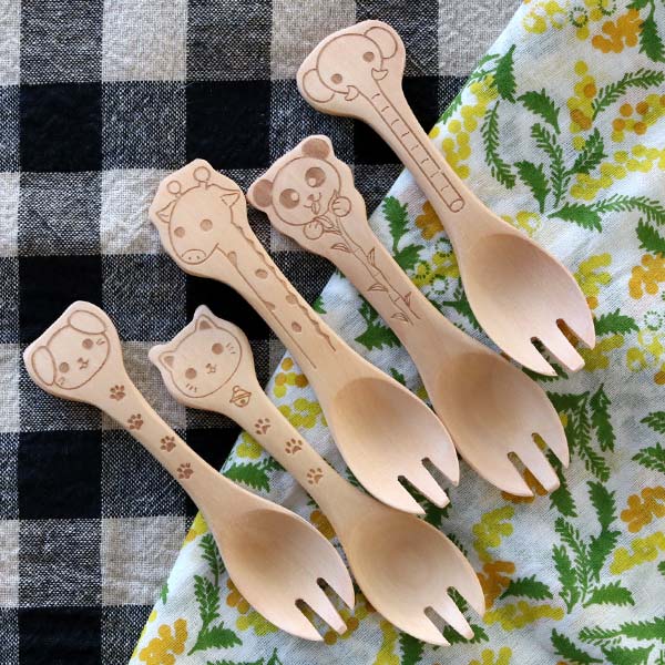 スプーン 12cm 木 キッズスプーン どうぶつ （ カトラリー 子供用