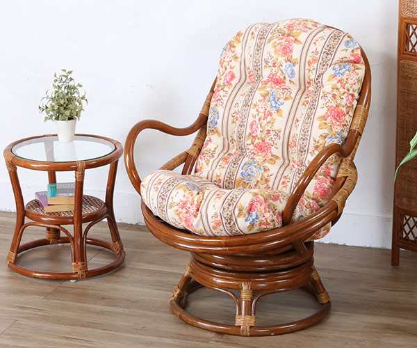 籐 回転座椅子 チェア クッション付 ラタン製 籐家具 座面高35cm