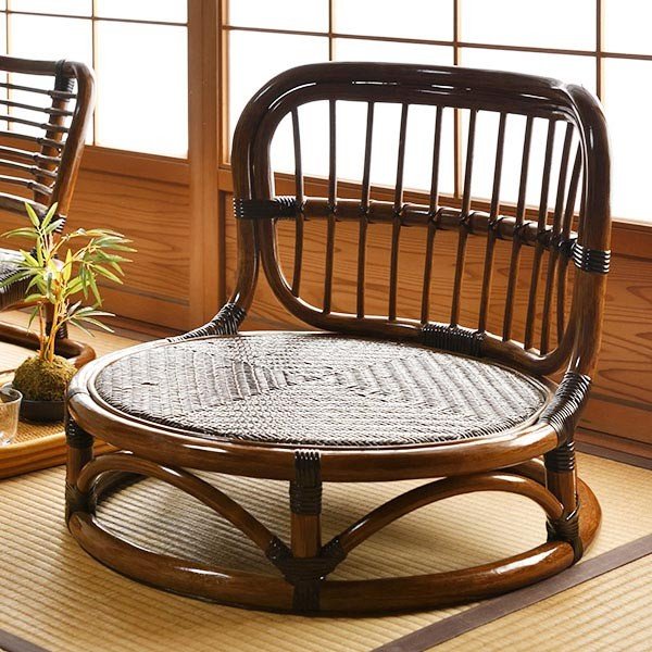 籐 座椅子 角形 ローチェア ラタン製 籐家具 座面高15cm
