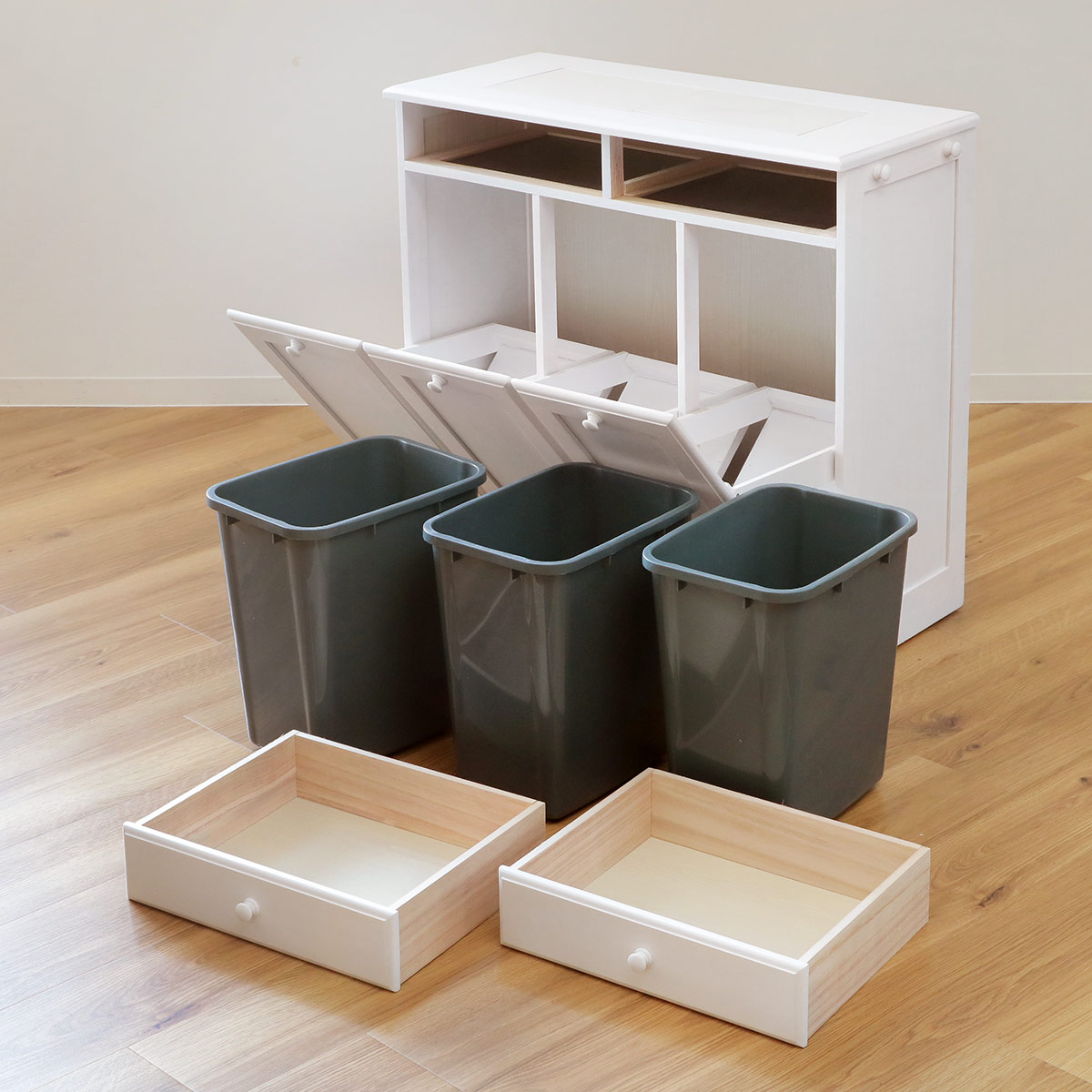 HAGiHARA（萩原） ゴミ箱 木製 75L 25L×3 家具調 （ ごみ箱 25リットル