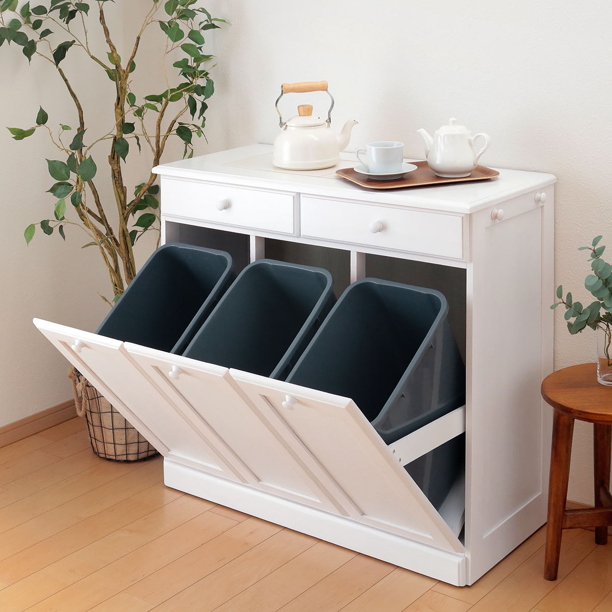 HAGiHARA（萩原） ゴミ箱 木製 75L 25L×3 家具調 （ ごみ箱 25リットル